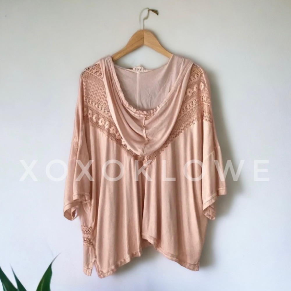 POL Washed Pink Rayon & Lace Oversized Hoodie Top - Picture 9 of 10